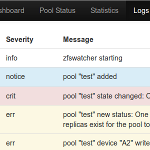 zfswatcher screenshot: logs